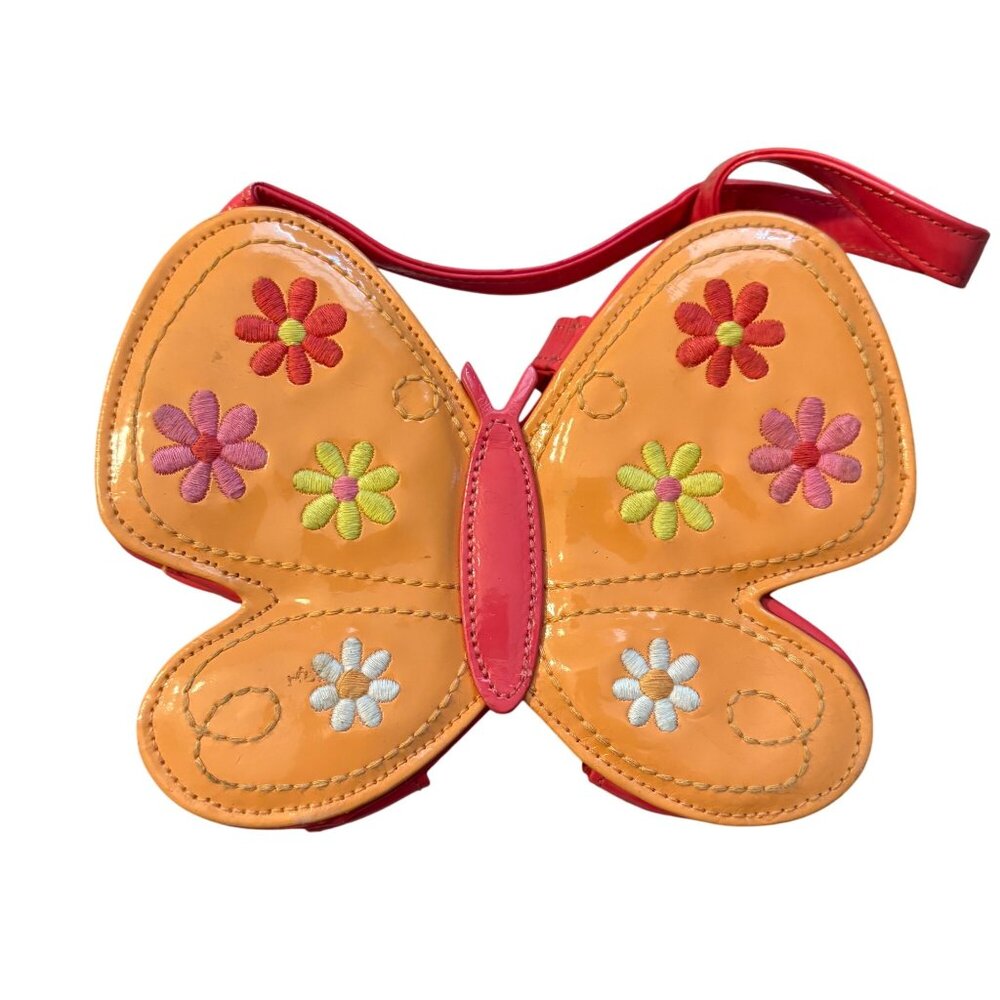 Gymboree Butterfly-Shaped Girls Crossbody Bag With Floral Embroidery & Glossy Fi